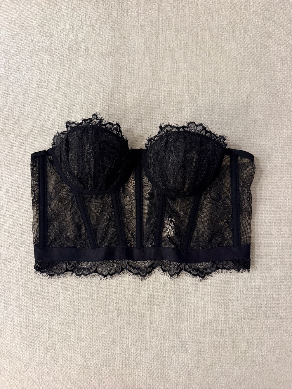 Longline Black Lace Bustier Bra with Underwire Support